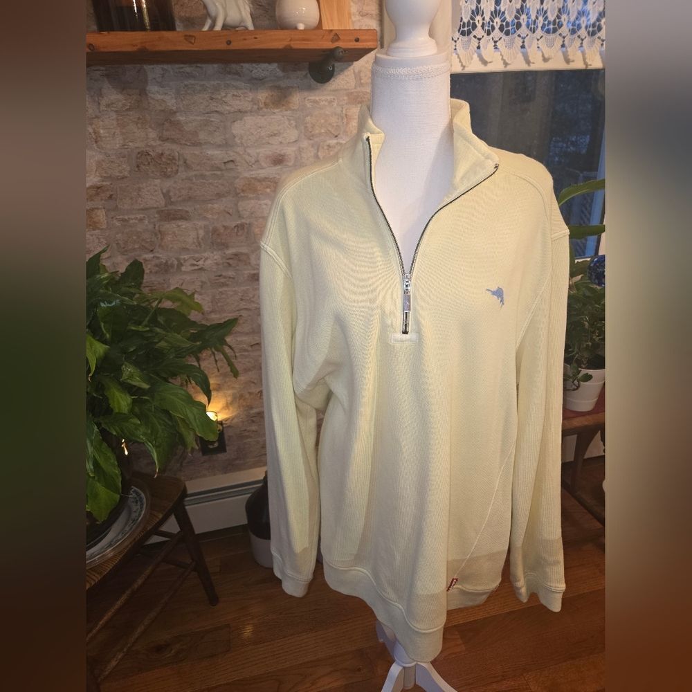 Tommy Bahama Men's Zip Up Cream Sweater Size L